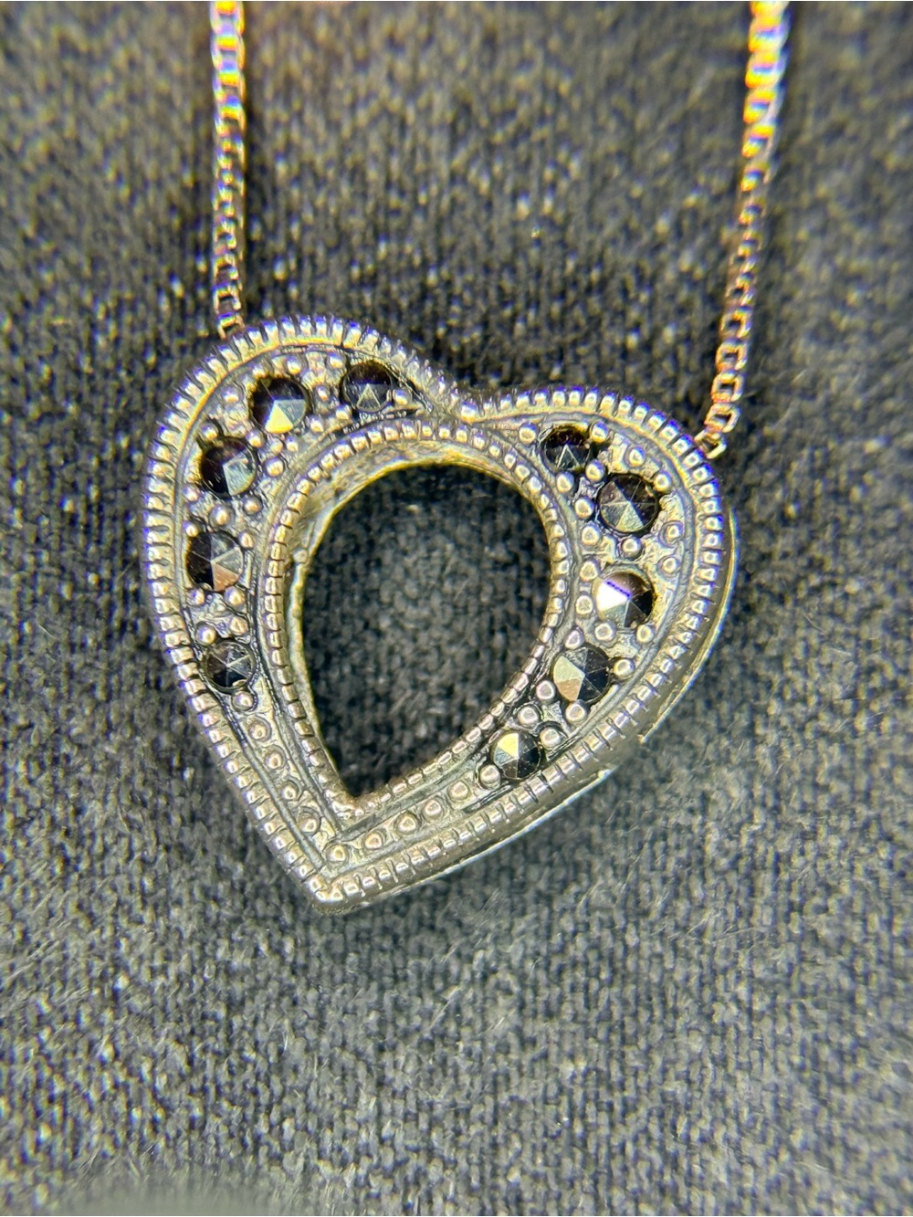 Silver Heart Pendant Necklace with Black Accents